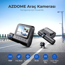 V600 1080P Araç Içi 3 Kameralı Gece Görüşlü, G-Sensör, Geri Görüş Kameralı Su Geçirmez Yol Kayıt Araç Kamerası