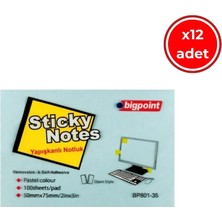 Bigpoint Yapışkanlı Not Kağıdı, 12 Adet, 75X50MM, Mavi, 100 Yaprak