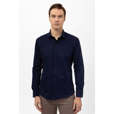 Süvari Slim Fit Mikro Desenli Kolay Ütü Teri Emen Nefes Alan Kravat Yaka Dört Mevsim Erkek Gömlek