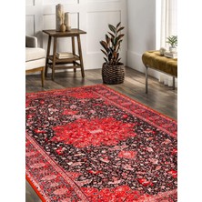 Rug Season Vitage Kırmızı Göbeklı Etnik At Desenli Eskitme Model Dokuma Taban Kilim