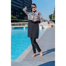 Ruko 25217-1 Desenli Crop Model Lycra Paraşüt Kumaş Tesettür Mayo