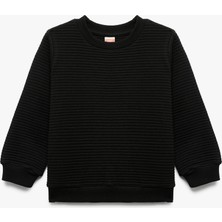 Uzun Kollu Bisiklet Yaka Dokulu Pamuklu Sweatshirt