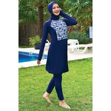 Ruko 2429-2 Büyük Beden Desenli Fermuarlı Lycra Kumaş Tesettür Mayo