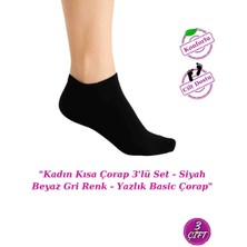 Kadın Kısa Çorap 3'lü Set | Siyah Beyaz Gri Renk | Yazlık Basic Çorap