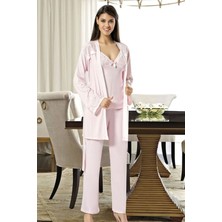 Xses 2030 Kadın Pudra Sabahlıklı Pijama Takım