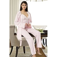 Xses 2030 Kadın Pudra Sabahlıklı Pijama Takım
