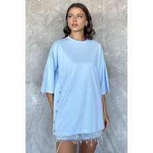 Yan Çıtçıtlı Oversize Tişört ( S-M-L-Xl Uyumludur) P-00010234