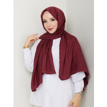 Bordo Jakarlı Şal 75X185 cm