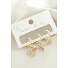 3 Adet Kanat Zirkon Taşlı Küpe