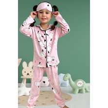 Sevimli Köpek Desenli Gömlek Yaka Pembe Kız Çocuk Pijama Takımı