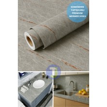 Technojet Kendinden Yapışkanlı Mermer Desen Folyo Mutfak Banyo Tezgah Duvar Kaplama 60CMX100CM Gri