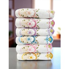50X90 cm Nakışlı Kadife 6lı El Havlusu | Yüz Havlusu Seti