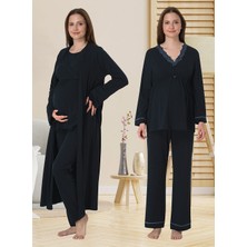 Dvina Effortt Lohusa Sabahlıklı Pijama Takımı Lacivert - 3054