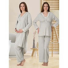 Dvina Effortt Lohusa Sabahlıklı Pijama Takımı Açık Gri - 3054