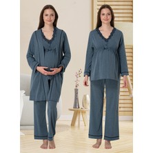 Dvina Effortt Lohusa Sabahlıklı Pijama Takımı Antrasit - 3054