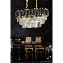 Avizemoda Palmira 75x35 Cm Kristal Taşlı 3 Katlı Lüks Yemek Masası Üstü Avize 6'lı - (siyah-gold)