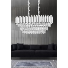 Avizemoda Palmira 75x35 Cm'lik 3 Katlı Prizma Kesim Kristal Taşlı Lüks Avize 6'lı - (gümüş-yaldız)