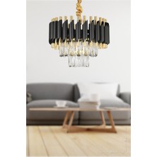 Avizemoda Palmira 35'lik Prizma Kesim Kristal Taşlı Lüks Avize - ( Siyah - Gold )