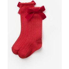 Le Mabelle Kırmızı  Kadife Fiyonklu Kız Çocuk Çorap