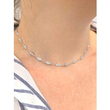 925 Ayar Gümüş Renkli Taşlı Göz Choker Kadın Gümüş Kolye