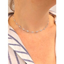 925 Ayar Gümüş Renkli Taşlı Göz Choker Kadın Gümüş Kolye