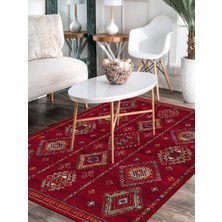 Rug Season Vitage Kırmızı Etnik Desenli Eskitme Model Dokuma Taban Kilim