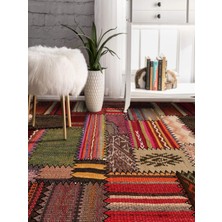 Rug Season Vitage Karışık Renkli Yamalı Eskitme Model Dokuma Taban Kilim