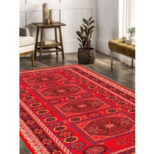 Rug Season Vitage Etnik Kırmızı Desen Eskitme Model Dokuma Taban Kilim