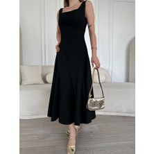 Sırt Dekolteli Kolsuz Uzun Elbise - Siyah L-Siyah