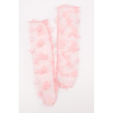 Pembe  Kelebek Aplikeli Kız Çocuk Tül Çorap