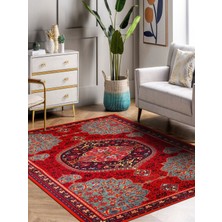 Rug Season Kırmızı - Mavi Etnik Göbekli Eskitme Model Dokuma Taban Kilim