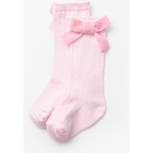 Pembe  Kadife Fiyonklu Kız Çocuk Çorap