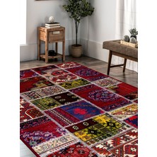 Rug Season Vitage Etnik Kırmızı Desen Eskitme Model Dokuma Taban Kilim