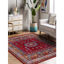 Rug Season Kırmızı Etnik Göbekli Eskitme Model Dokuma Taban Kilim
