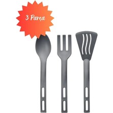 3lü Mini Plastik Spatula Kaşık Çatal Servis Seti Takımı Gri