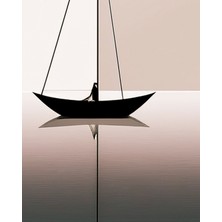 Metal Çerçeveli Gerçek Camlı Tablo - Dijital Baskı - Soyut Kayık