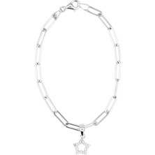 Taca Jewellery | 925 Ayar Gümüş Yıldız Charmlı Ataç Zincir Gümüş Bileklik
