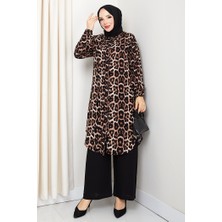 Leopar Desenli Dokuma Viskon Ikili Takım 1576 - Siyah