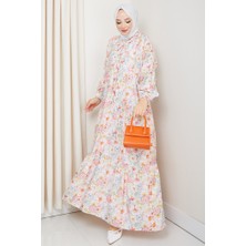 Elera Desenli Yarasa Kol Tesettür Elbise 1572 - Pembe