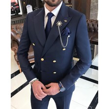 Terzi Adem İtalyan Stil Kruvaze Ceket Pantolon Takım Elbise Lacivert T4339