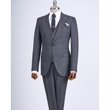 Terzi Adem İtalyan stil slim fit erkek ceket yelek pantolon takım elbise siyah T9122