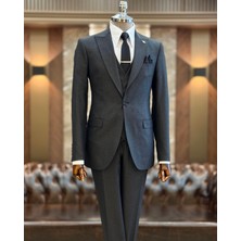 Terzi Adem Altun İtalyan stil slim fit ceket yelek pantolon takım elbise antrasit T9955