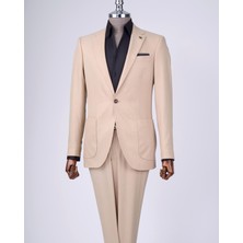 Terzi Adem Altun İtalyan stil slim fit mono yaka ceket pantolon takım elbise camel T11545