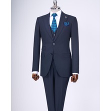 Terzi Adem Altun İtalyan stil slim fit ceket yelek pantolon takım elbise lacivert T11393