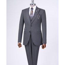 Terzi Adem Altun İtalyan stil slim fit ceket yelek pantolon takım elbise antrasit T11396