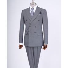 Terzi Adem Altun İtalyan stil slim fit desenli  kruvaze ceket pantolon takım elbise siyah T11693