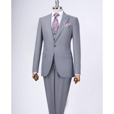 Italyan Stil Slim Fit Ceket Yelek Pantolon Takım Elbise Antrasit T11486