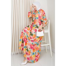 Ezra Yarasa Kol Tesettür Elbise 1574 - Turuncu