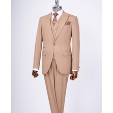 İtalyan Stil Ceket Yelek Pantolon Takım Elbise Camel T12820