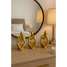 Nevhan Sanat  Ev & Ofis Dekoru – Gold 3’lü İnsan Figürü Seti | El Yapımı Minimalist Heykel Takımı